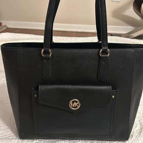 Michael Kors Black Structured Tote with Gold Hardware - Picture 1 of 7